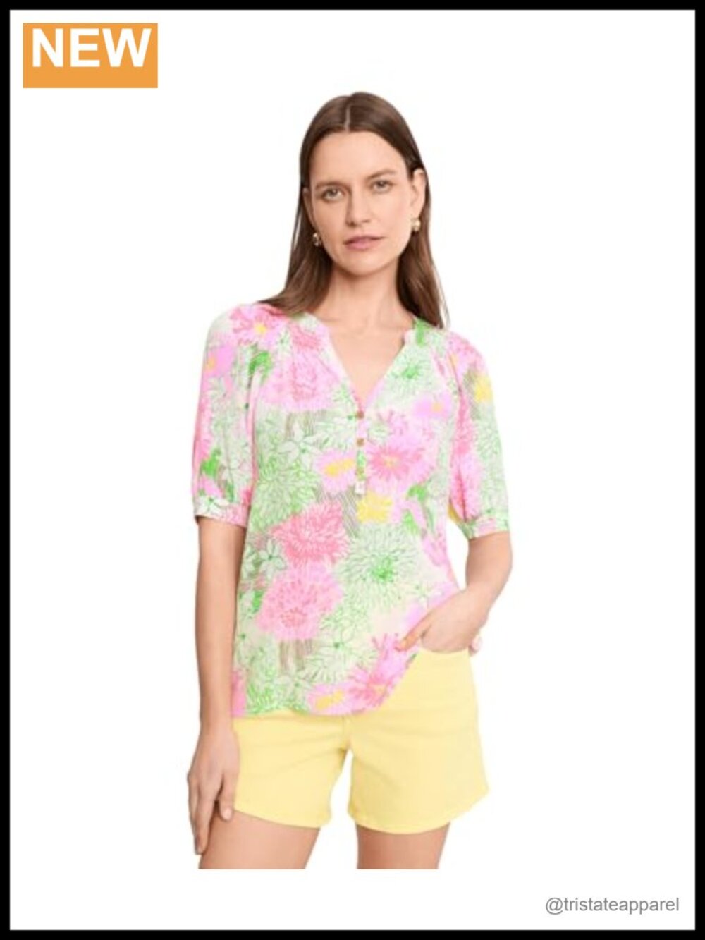 Lilly Pulitzer Elsa Short Sleeve Silk Blouse Women's Top Pullover Notched V-Neck